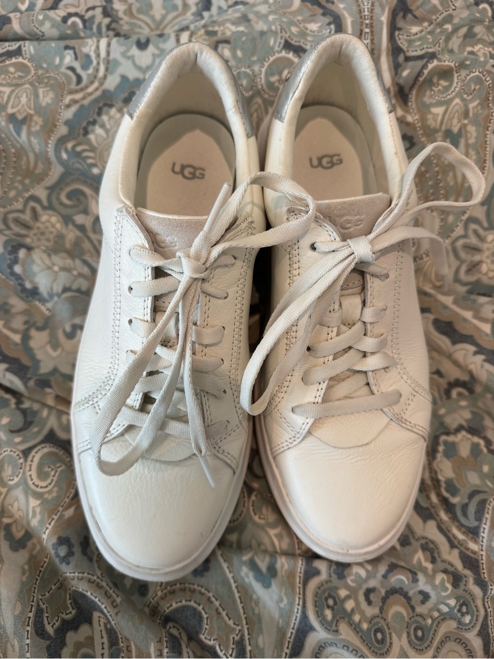 UGG Women’s White Leather Platform Lace-Up Sneakers